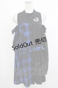 NieR Clothing / レイヤード風オフショルトップス  黒×青 H-25-10-23-1022-PU-TO-KB-ZH