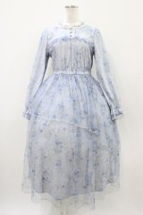 axes femme / スイートピー柄チュールワンピース M サックス H-25-10-24-1039-AX-OP-NS-ZH