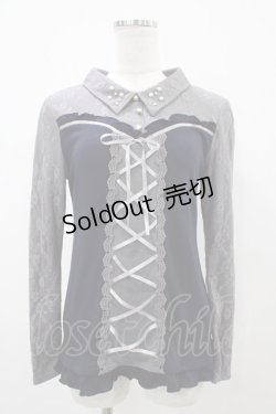 画像1: axes femme / レース切替プルオーバー M ネイビー H-25-10-24-1058-AX-TO-NS-ZH