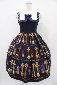 Innocent World / ブリティッシュカトラリーハイウエストジャンパースカート M ネイビー H-25-10-24-1027-IW-OP-NS-ZH