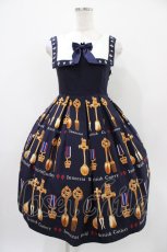 画像1: Innocent World / ブリティッシュカトラリーハイウエストジャンパースカート M ネイビー H-25-10-24-1027-IW-OP-NS-ZH (1)