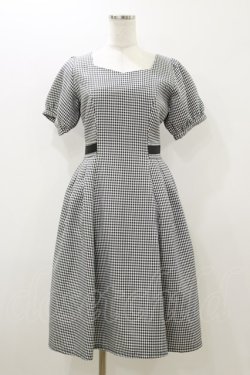 画像1: axes femme POETIQUE / ハートネックギンガムワンピース M ブラック H-25-10-25-057-AX-OP-NS-ZH