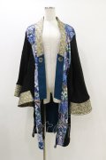 Qutie Frash / 和柄ロングカーデ  黒×緑 H-25-10-26-010-QU-TO-KB-ZH