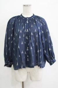 Jane Marple Dans Le Salon / LA TOUR EIFFELケープブラウス  ネイビー×ホワイトゴールド H-25-10-27-030-JM-BL-KB-ZH