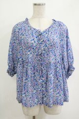 Jane Marple / Bonjour Millefleursスモックブラウス  ブルー H-25-10-27-031-JM-BL-KB-ZT376