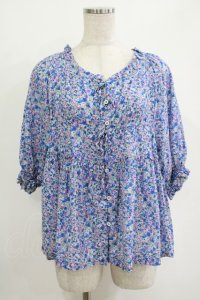 Jane Marple / Bonjour Millefleursスモックブラウス  ブルー H-25-10-27-031-JM-BL-KB-ZT376