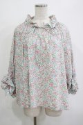 Jane Marple Dans Le Salon / Lawn Liberty Bubble Sleeve Blouse  オフ×ピンク×ブルー H-25-10-27-033-JM-BL-KB-ZH