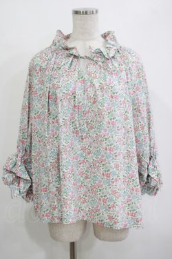 画像1: Jane Marple Dans Le Salon / Lawn Liberty Bubble Sleeve Blouse  オフ×ピンク×ブルー H-25-10-27-033-JM-BL-KB-ZH