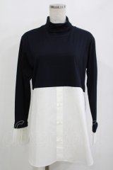 Jane Marple Dans Le Salon / Crumple collar pullover  ネイビー×オフホワイト H-25-10-27-045-JM-TO-KB-ZH