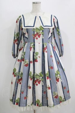 画像1: Melody BasKet / Stripe strawberryワンピース  ネイビー H-25-10-28-031-LO-OP-KB-ZH