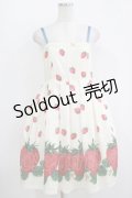 Leur Getter / ストロベリープリントリボンブローチ付キャミワンピース  オフ H-25-10-28-038-LU-OP-KB-ZT075
