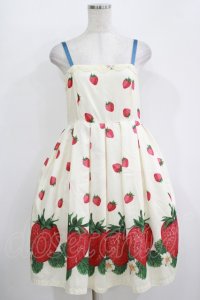Leur Getter / ストロベリープリントリボンブローチ付キャミワンピース  オフ H-25-10-28-038-LU-OP-KB-ZT075
