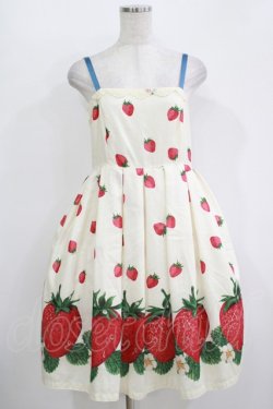 画像1: Leur Getter / ストロベリープリントリボンブローチ付キャミワンピース  オフ H-25-10-28-038-LU-OP-KB-ZH