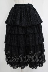 MARBLE / 5段フリルロングボリュームスカート  黒/ラメシャギー H-25-10-28-046-GO-SK-KB-ZH