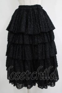 MARBLE / 5段フリルロングボリュームスカート  黒/ラメシャギー H-25-10-28-046-GO-SK-KB-ZH
