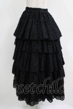 画像2: MARBLE / 5段フリルロングボリュームスカート  黒/ラメシャギー H-25-10-28-046-GO-SK-KB-ZH