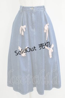 画像1: merry jenny / ダブルリボンデニムスカート  ブルー H-25-10-28-048-LO-SK-KB-ZH