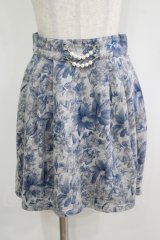 elements,H / パールチャーム付フラワースカート  グレー×ブルー H-25-10-28-060-PU-SK-KB-ZH