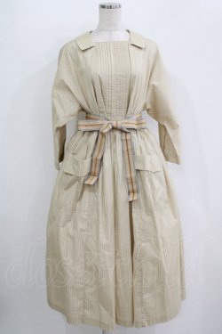 画像1: Jane Marple / フレンチロゴリボンタブリエドレス  ライトベージュ H-25-10-28-019-JM-OP-KB-ZH