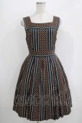 Jane Marple / ドットストライプのスクエアドレス  ネイビー×ブラウン H-25-10-28-020-JM-OP-KB-ZH