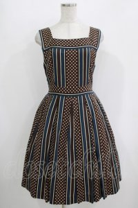 Jane Marple / ドットストライプのスクエアドレス  ネイビー×ブラウン H-25-10-28-020-JM-OP-KB-ZH