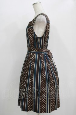 画像2: Jane Marple / ドットストライプのスクエアドレス  ネイビー×ブラウン H-25-10-28-020-JM-OP-KB-ZH