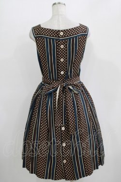 画像3: Jane Marple / ドットストライプのスクエアドレス  ネイビー×ブラウン H-25-10-28-020-JM-OP-KB-ZH