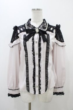 画像1: LIZ LISA / エアリーレースアップブラウス Free ピンク/ブラック H-25-10-29-053-LO-BL-NS-ZH