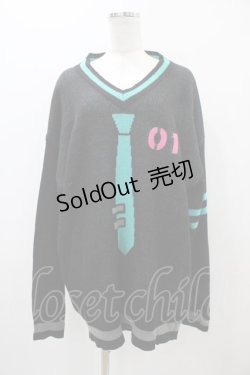 画像1: LISTEN FLAVOR / 初音ミクVネックニット  ブラック H-25-11-01-1030-PU-TO-KB-ZH