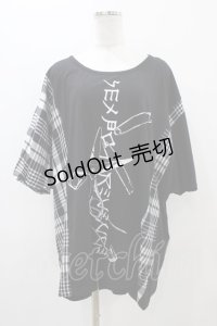 SEX POT ReVeNGe / チェック切替プリントカットソー  黒 H-25-11-01-1032-SP-TO-KB-ZT1104J