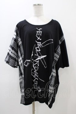 画像1: SEX POT ReVeNGe / チェック切替プリントカットソー  黒 H-25-11-01-1032-SP-TO-KB-ZH