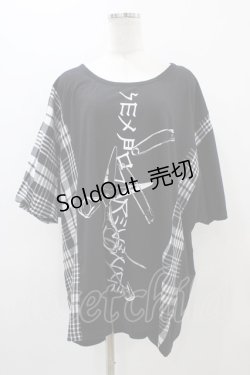 画像1: SEX POT ReVeNGe / チェック切替プリントカットソー  黒 H-25-11-01-1032-SP-TO-KB-ZT1104J