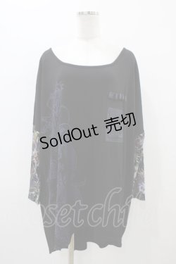 画像1: Qutie Frash / プリント切替ドルマンカットソー  ブラック H-25-11-01-1034-QU-TO-KB-ZH