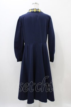 画像2: Perla nell' ostrica / ショールカラージャケットワンピース L ネイビー×?チェック H-25-11-01-1036-EL-OP-KB-ZH