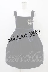 Jane Marple / クラウンEMBブローチ付別珍ドレス  ネイビー H-25-11-01-1008-JM-OP-KB-ZH