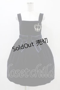 Jane Marple / クラウンEMBブローチ付別珍ドレス  ネイビー H-25-11-01-1008-JM-OP-KB-ZH