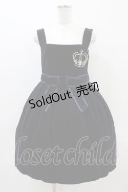 画像1: Jane Marple / クラウンEMBブローチ付別珍ドレス  ネイビー H-25-11-01-1008-JM-OP-KB-ZH