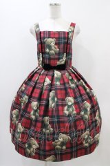 Emily Temple cute / Teddy Bear Tartanノースリーブワンピース  レッド H-25-11-01-1012-ET-OP-KB-ZH
