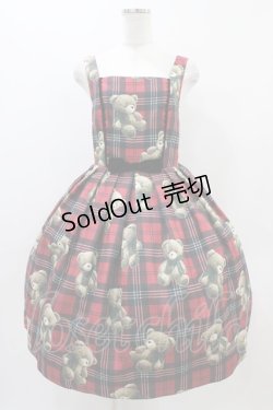 画像1: Emily Temple cute / Teddy Bear Tartanノースリーブワンピース  レッド H-25-11-01-1012-ET-OP-KB-ZH