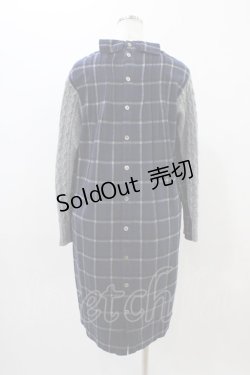 画像2: Jane Marple Dans Le Salon / アランニットとシャギーチェックのドレス  グレー×ネイビー H-25-11-01-1018-JM-OP-KB-ZH