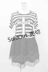 LISTEN FLAVOR / Unity Crossレースアップチュールドレス  黒×白 H-25-11-01-1020-PU-OP-KB-ZT390