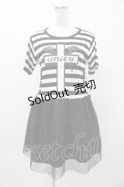 画像1: LISTEN FLAVOR / Unity Crossレースアップチュールドレス  黒×白 H-25-11-01-1020-PU-OP-KB-ZT390