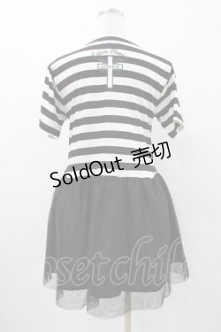 画像2: LISTEN FLAVOR / Unity Crossレースアップチュールドレス  黒×白 H-25-11-01-1020-PU-OP-KB-ZT390