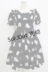 Ank Rouge / キャットプリントカットワンピース M ブラック H-25-11-02-1046-CA-OP-NS-ZH