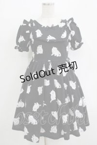 Ank Rouge / キャットプリントカットワンピース M ブラック H-25-11-02-1046-CA-OP-NS-ZH