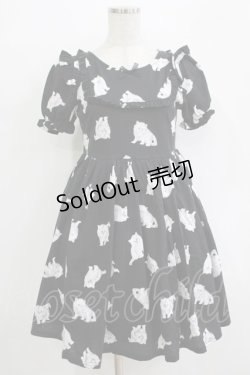 画像1: Ank Rouge / キャットプリントカットワンピース M ブラック H-25-11-02-1046-CA-OP-NS-ZH