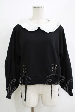 画像1: Secret Honey / 襟付きレースアップトップス Free ブラック H-25-11-02-1063-CA-TO-NS-ZH