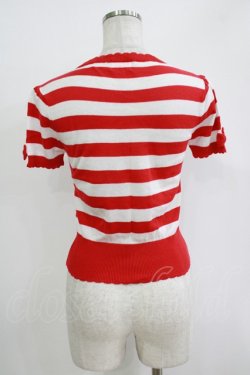 画像3: Angelic Pretty / リボンボーダー半袖ニットカーディガン Free レッド H-25-11-02-1068-AP-TO-NS-ZH