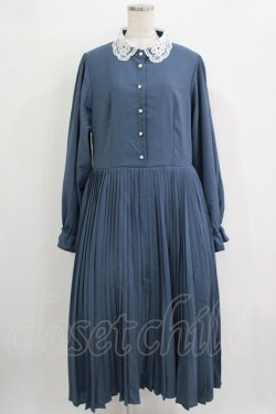 画像1: m petit by misako / AM*レースエリプリーツワンピース LL ブルー H-25-11-02-1015-LO-OP-NS-ZH