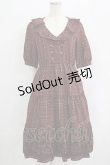 axes femme / ラッフル襟チェックワンピース M レッド H-25-11-02-1019-AX-OP-NS-ZH